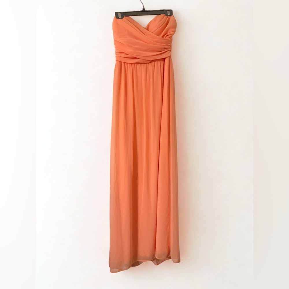 Strapless Orange Chiffon Maxi Dress